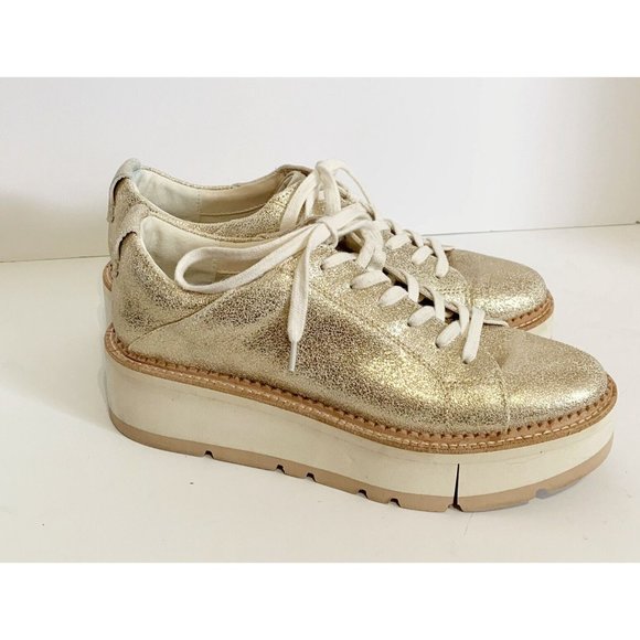 Dolce Vita Shoes - Dolce Vita Womens Glitter Gold Leather Casual Platform Sneakers Toyah Size 9